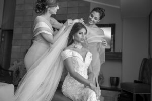 Bride getting dressed